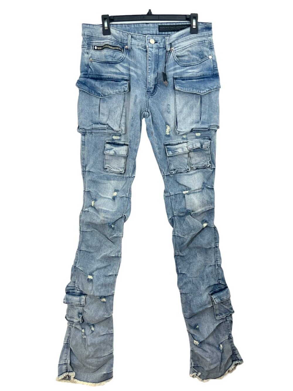 Rockstar Original Cargo Distressed Stacked Flare Jeans SZ 32 New w/ Cut Tag